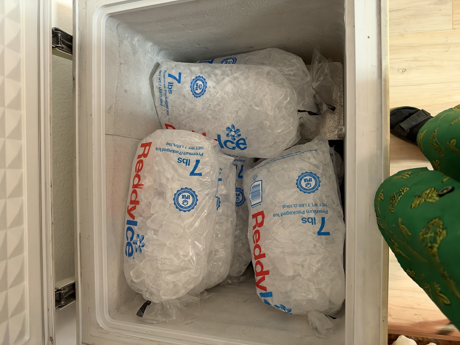 Bags of packaged ice in the Sunny Side Market freezer